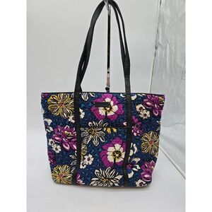 Vera Bradley Large Floral Tote Bag Quilted Cotton & Faux Leather Multi-Color